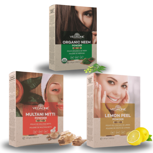 Multani Mitti Powder+ Lemon Peel Powder + Neem Hair Powder 3 pack combo